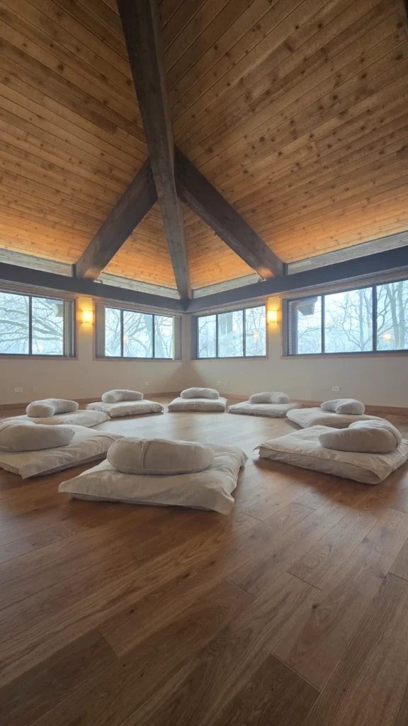 Meditation Hall with Floor Pillows in a Circle Camino Wellness Center 576x1024